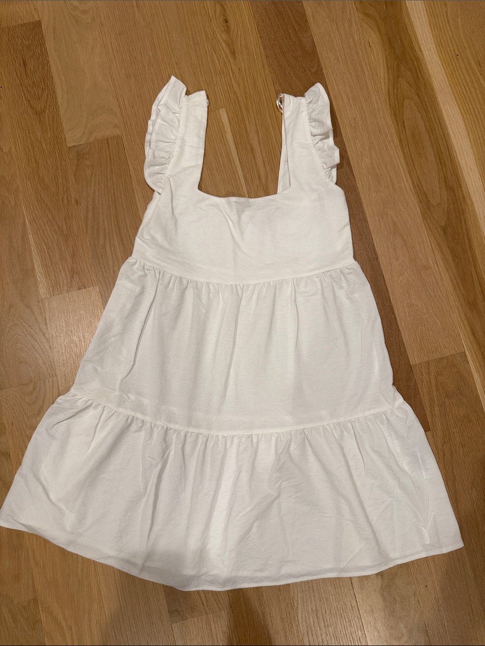 White Ruffle Strap Tiered Dress Size S